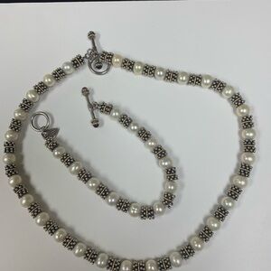 Sterling Silver/Freshwater Pearls/14K gold Necklace & Bracelet set
